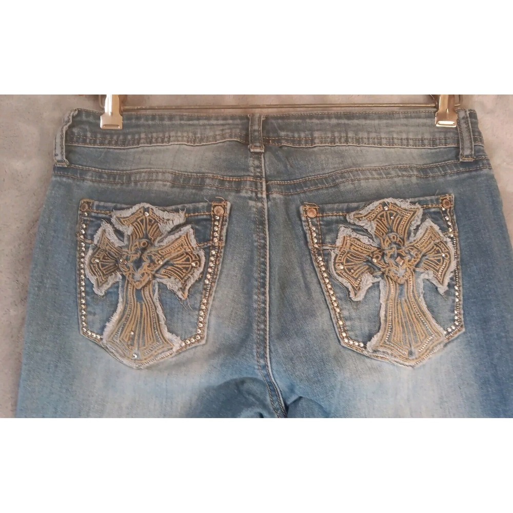 Hydraulic Jeans Womens 11 Lola Curvy Slim Boot‎ Stretch Embroidered Crosses READ - Picture 2 of 9